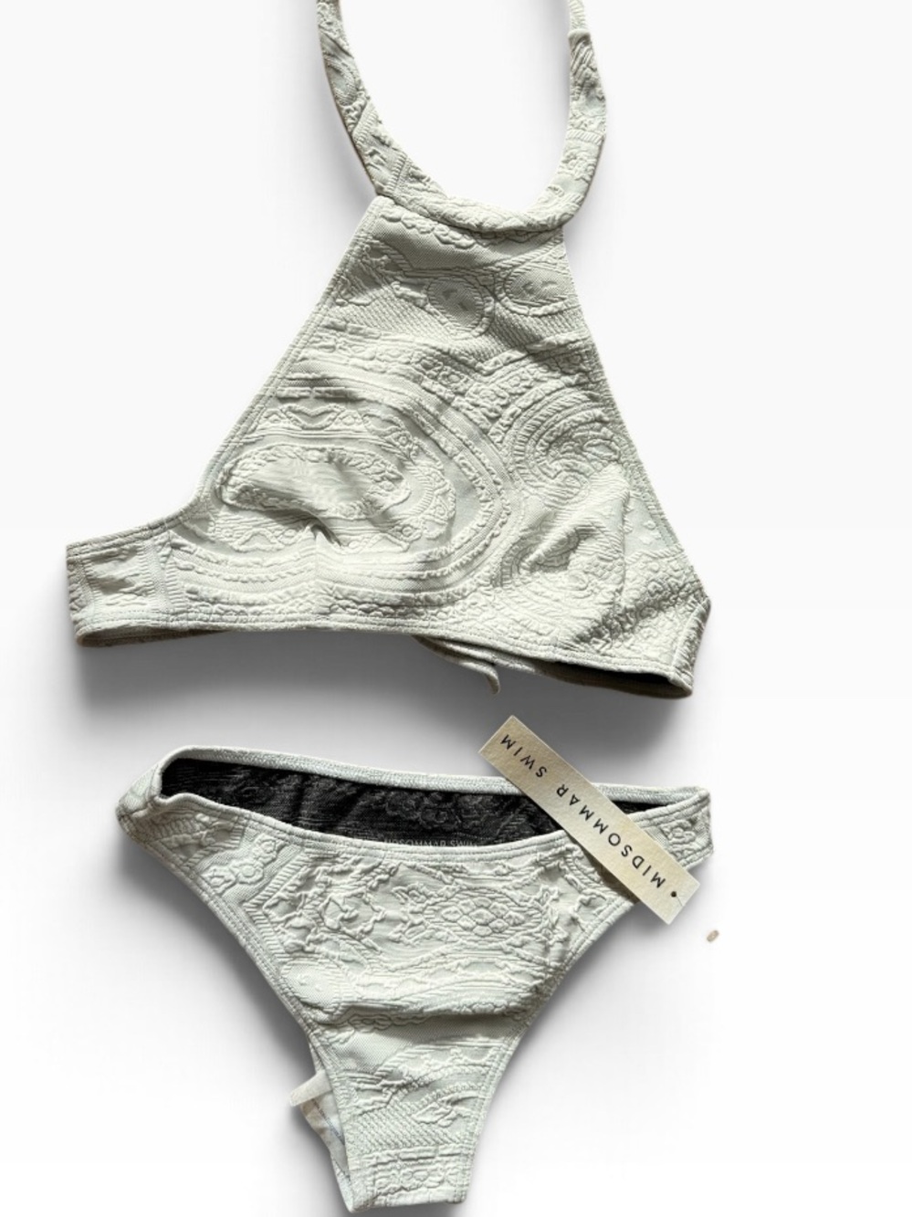 Midsommar Swim Textured Paisley Jacquard High Neck Bikini Set Cream